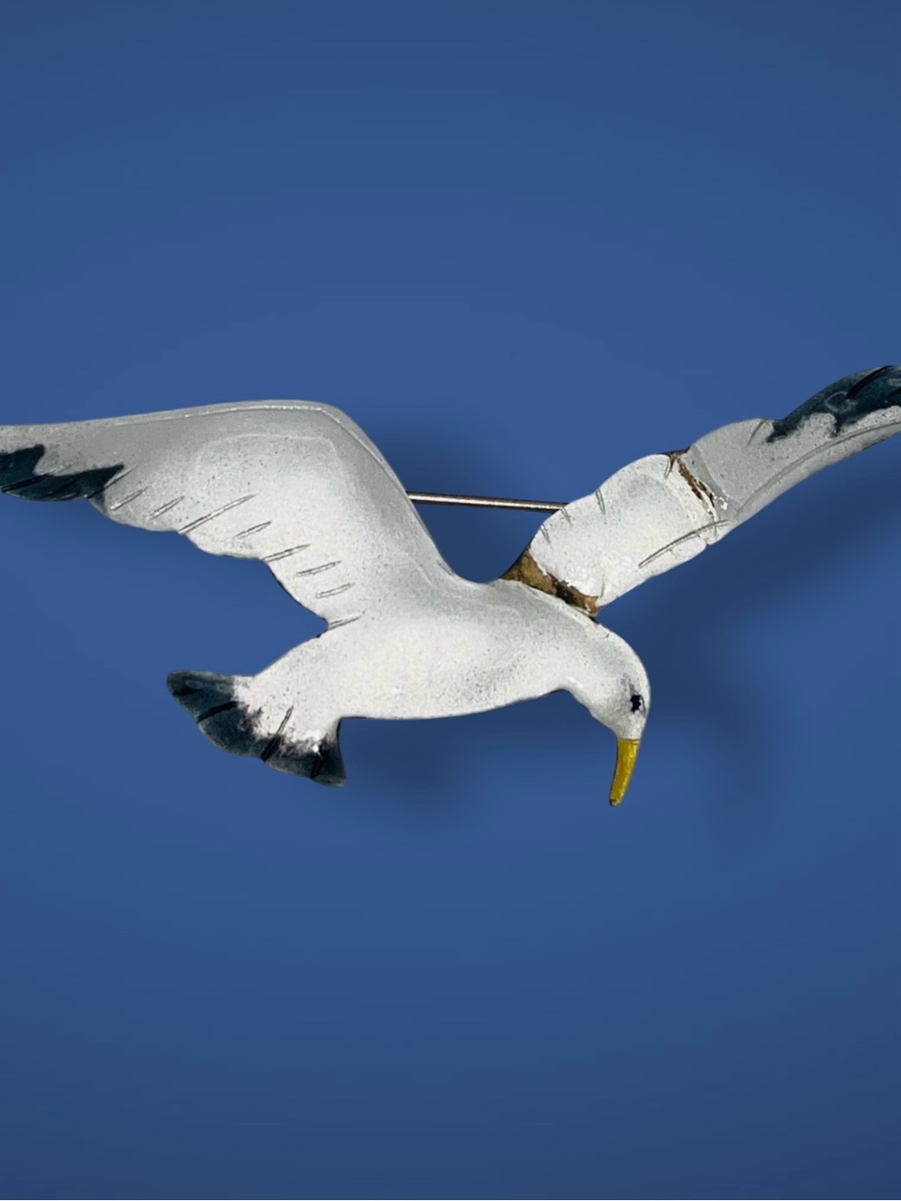 Vintage White Enamel Flying Seagull Brooch Nautical Beach Coastal Jewelry